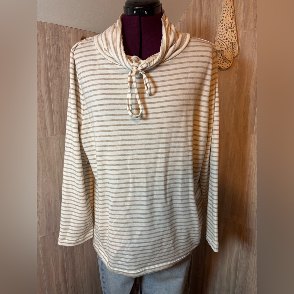Talbots Cream and Tan Striped Top
